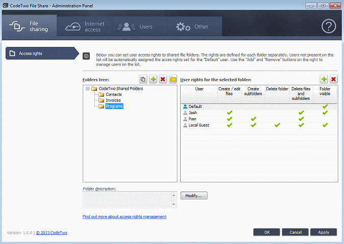 Managing Access rights Access rights