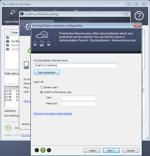 Client App configuration window CodeTwo File Share - Client App configuration