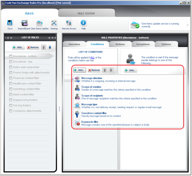 List of conditions to choose from. List of conditions to choose from