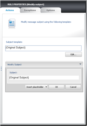 Edit dialog box for the Message subject.. Edit dialog box for the Message subject..