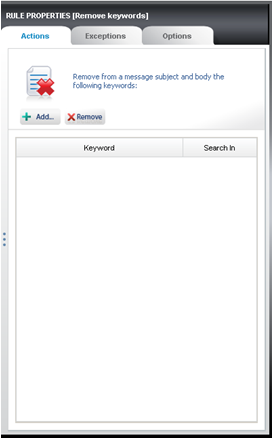 Properties pane for Remove keywords. Properties pane for Remove keywords.
