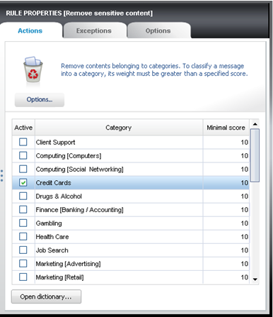 Action properties of Remove sensitive content. Action properties of Remove sensitive content.