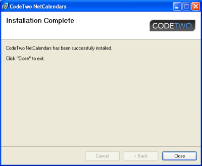 The installation of CodeTwo NetCalendars is complete.