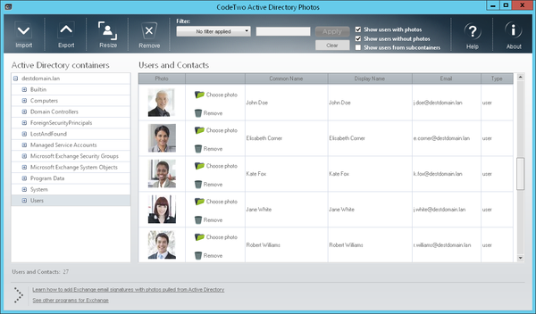 Screenshot of CodeTwo Active Directory Photos