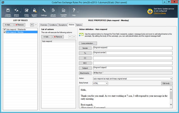 How to - Auto respond to mail outside working hours | CodeTwo Exchange