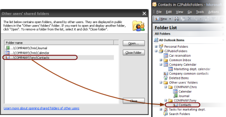 Outlook - Shared personal folders of other users are displayed in the C2PublicFolders branch and not in your personal folders Outlook - Shared personal folders of other users are displayed in the C2PublicFolders branch and not in your personal folders