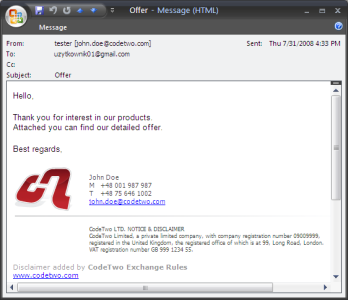 Example message including a signature with an image. Example message including a signature with an image.