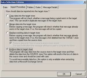 ExMerge Data Selection Criteria - Import Procedure