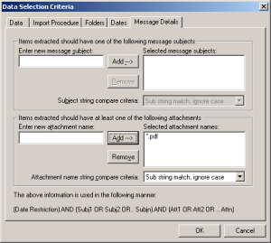 ExMerge Data Selection Criteria - Message Details