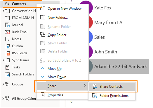 How to share contacts in Office 365?