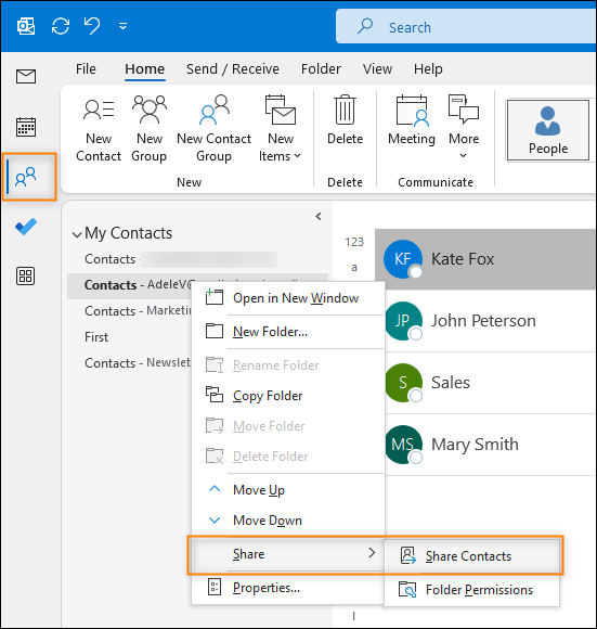 How to share contacts in Outlook for Windows