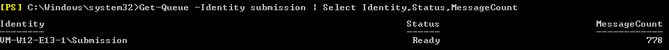 Using PowerShell, you can check how many email is waiting in the submission queue.
