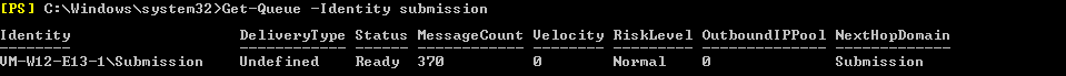 Run PowerShell cmdlet to see all available details describing the submission queue.