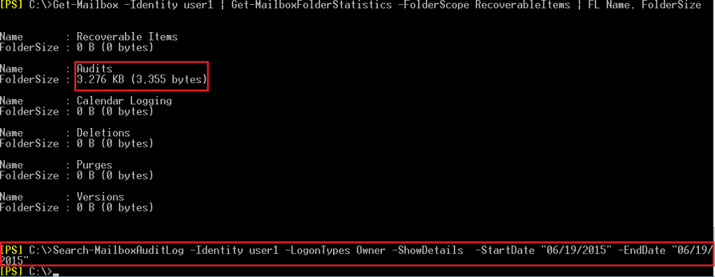Paweshell: output of Get-Mailbox –Identity [mailbox name] | Get-MailboxFolderStatistics -FolderScope RecoverableItems | fl name,foldersize