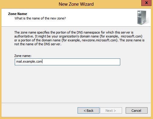 DNS Manager: Third step of creating new zone