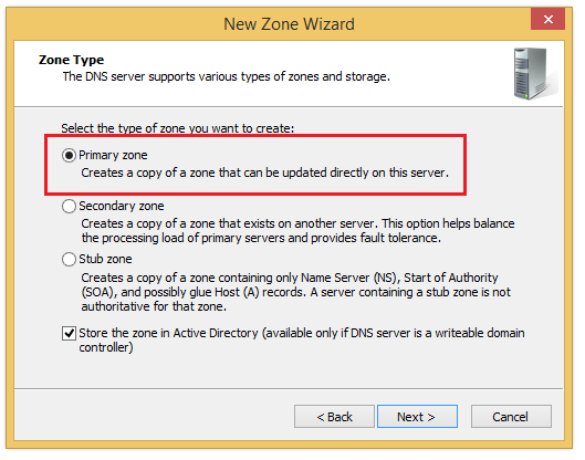 DNS Manager: First step of creating new zone