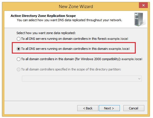 DNS Manager: Second step of creating new zone