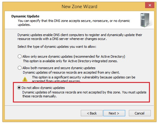 DNS Manager: Fourth step of creating new zone