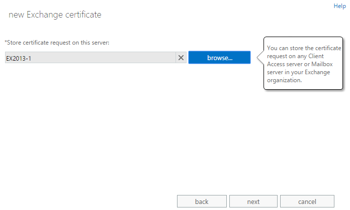 Exchange admin center: The fourth step of the certificate request wizard