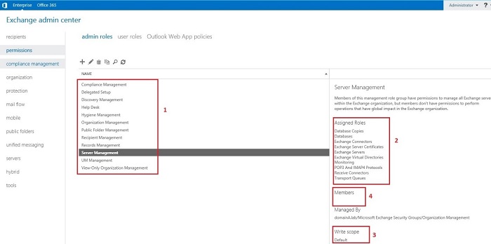 Admin Roles in Exchange Admin Center