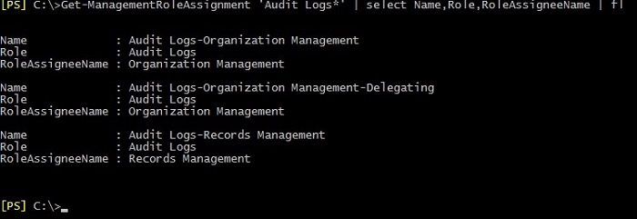 A list of assignments of the Management Role 
