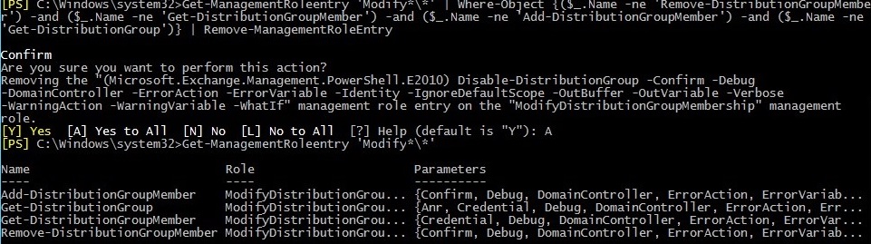 A list of cmdlets for a specific Management Role 