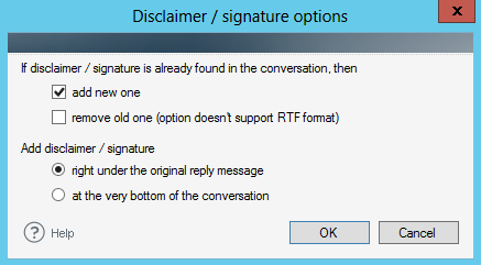 Disclaimer/signature options