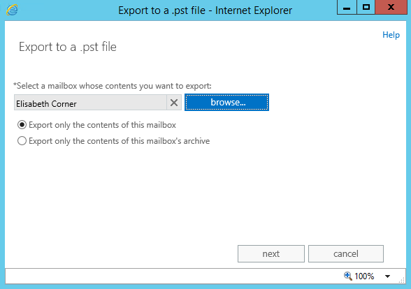 EAC export data to PST file