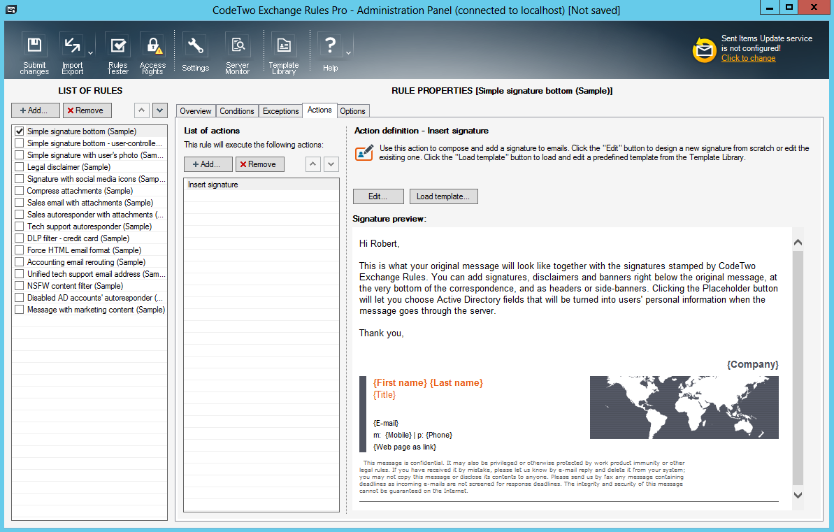 EXchange Rules Pro interface