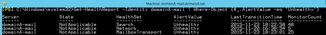 Get-HealthReport unhealthy components