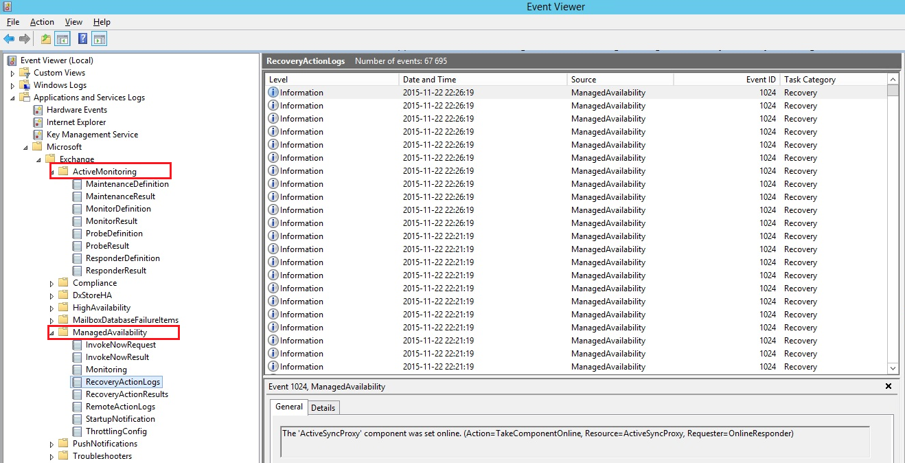 Managed Availability in Event Viewer