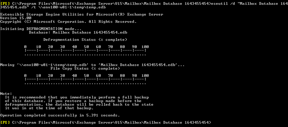 Run the ESEUTIL /d and /t switches