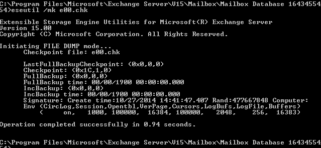 Run the ESEUTIL /MK E00.chk cmdlet