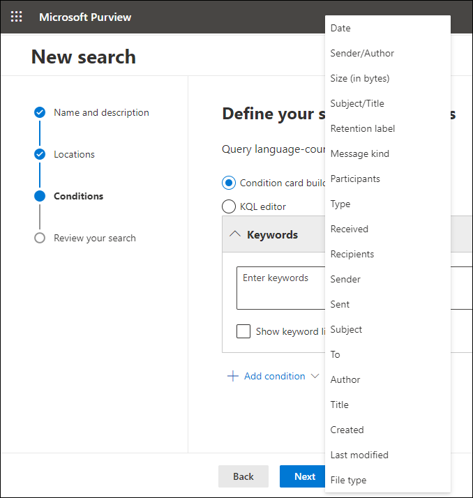 Defining the scope of content that will be searched