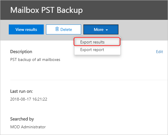 How to export Office 365 mailboxes to pst export results