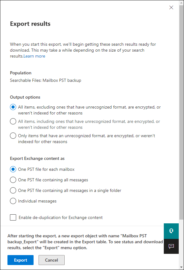 Configuring results export job