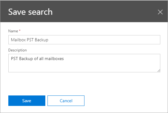 Mailbox PST Backup via Office 365 eDiscovery - Name the new Search
