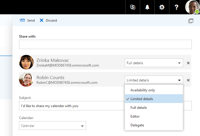 Office 365 Outlook - Share with window