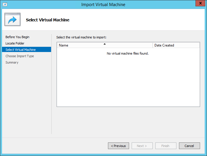 When trying to select a virtual machine exported from Windows 10 , it does not appear on the list.