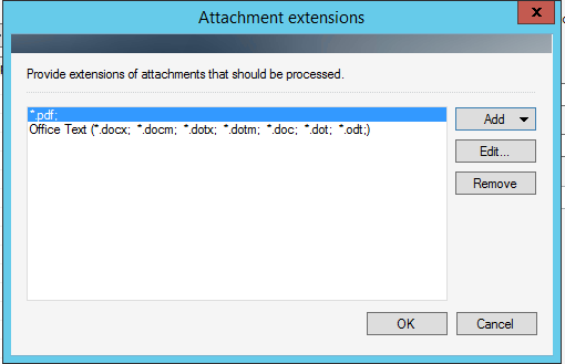 List of extensions in the Strip/dump attachments action
