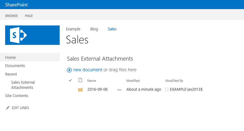 A folder in a SharePoint library named after an email send date