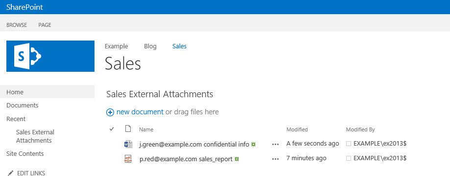 Email attachments saved in a SharePoint library
