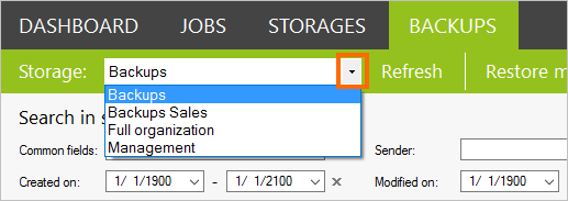 Select a storage to search