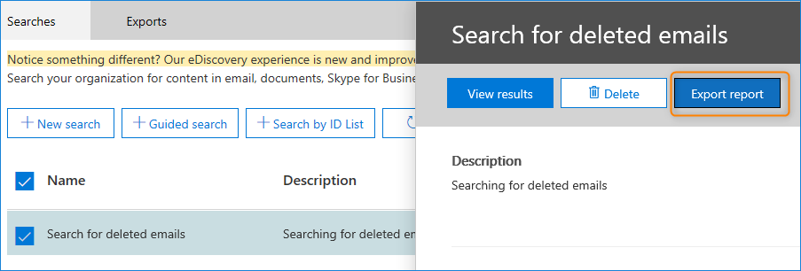 export search report in eDisovery