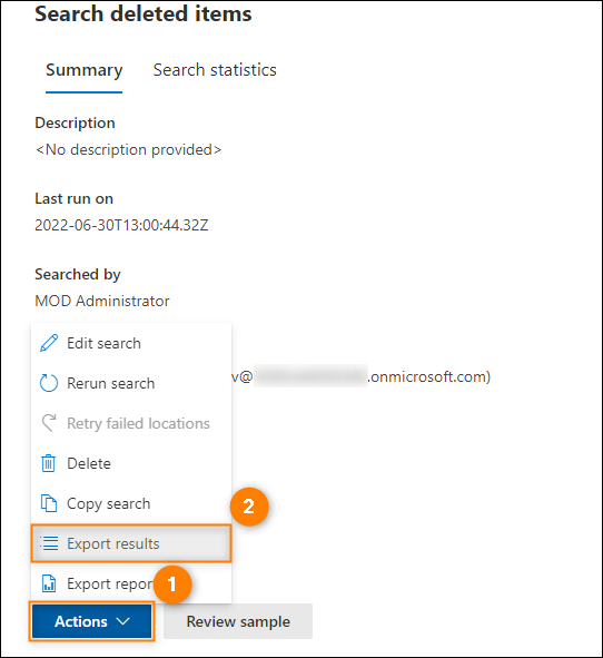 Export search results in eDisovery