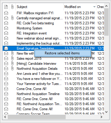 Restore selected emails