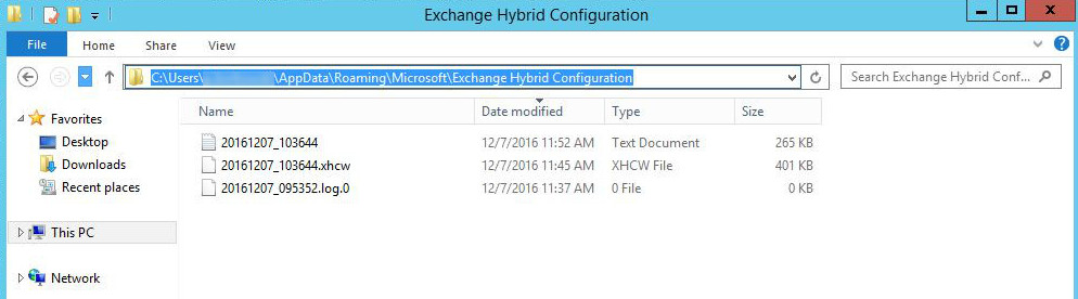 Exchange Hybrid Configuration Wizard logs location