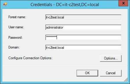 Provide admin credentials to access a list of containers with OUs.