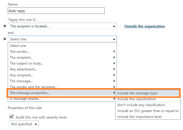 Set up a rule on Exchange Server to apply to out-of-office messages.
