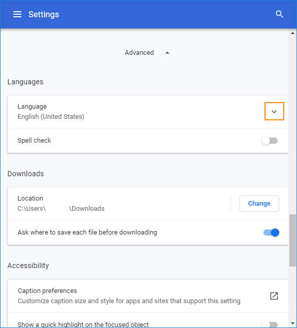Google Chrome language settings